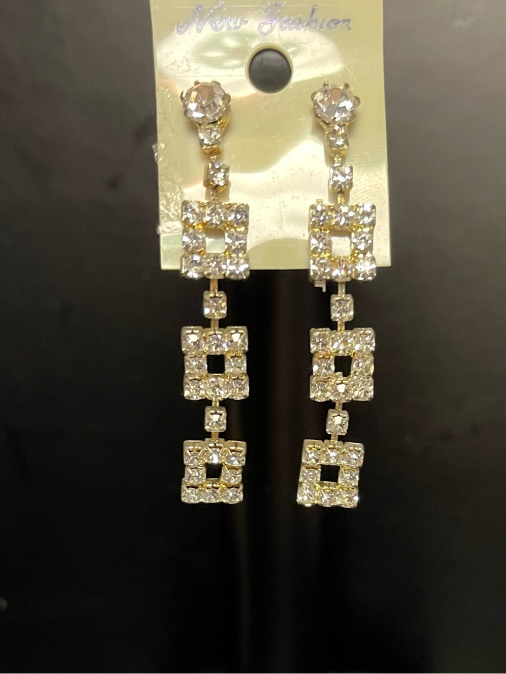 Faux Diamond Square Link Dangle Earrings